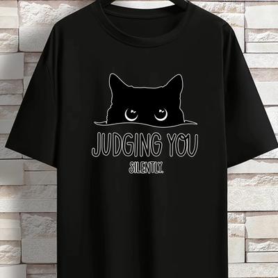 2025 Summer 100 Pure Cotton Fashionable Casual Loose Sporty YOU SILENT Cat Print Round-neck Short-sleeved T-shirt Top Neutral