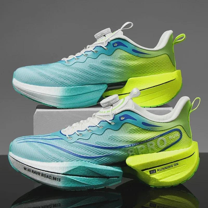 Marathon Carbon Plate Sports Running Shoes Men New Breathable Lightweight Mesh Sport Shoes Women Comfor Rotating Button Sneakers