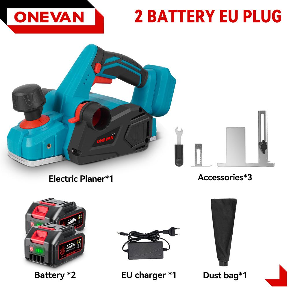 

Электрический рубанок ONEVAN 82 мм Ручной электрический фрезер Триммер Деревообрабатывающий электроинструмент Для аккумулятора Makita 18 В Штифт 2 Battery EU Plug