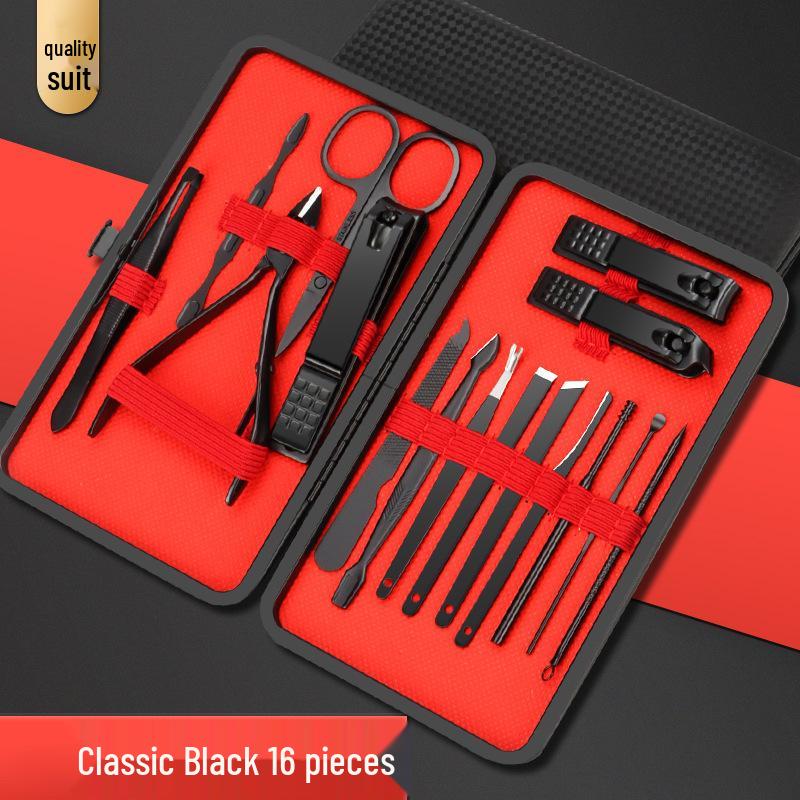 24-teiliges Schwarz-Rot-Nagelknipser-Set mit Schrägschnitt-Knipser, Pediküre-Werkzeugen und Hautscheren