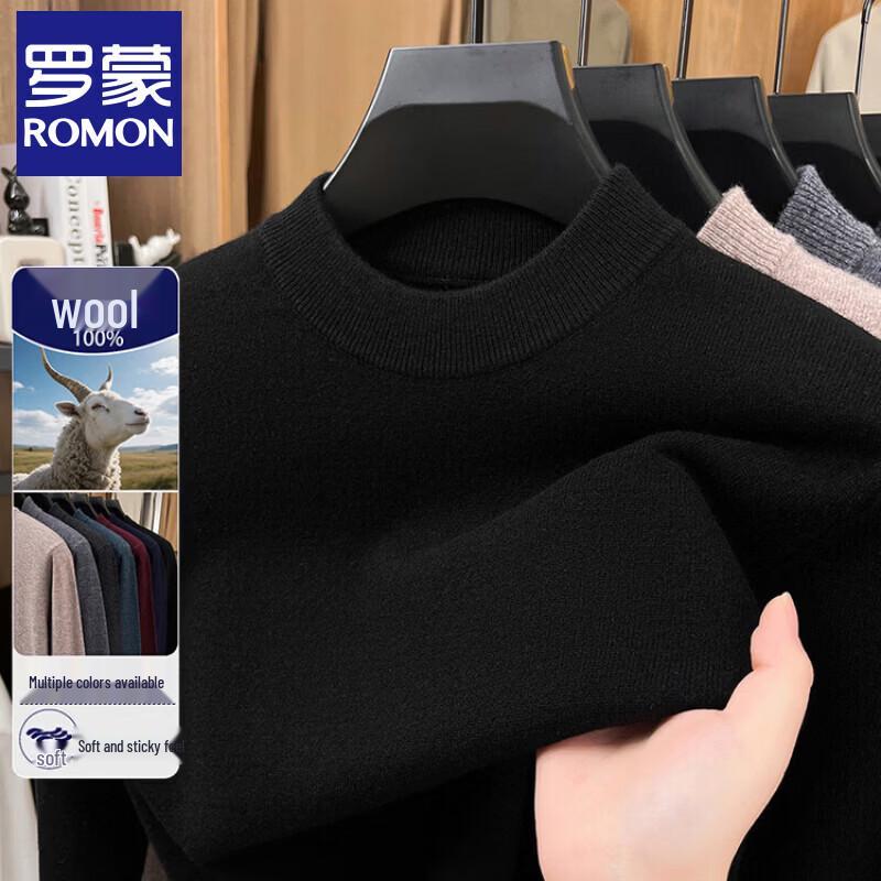 ROMON Men's Premium Merino Wool Crew Neck Pullover Sweater