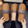 Linen slippers summer breathable rattan straw mat woven flat bottom men's and women's spring and autumn European indoor cool slippers small daisies