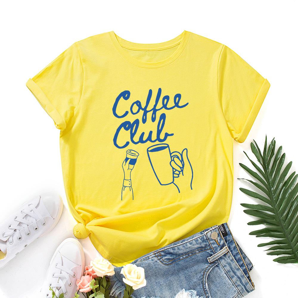 Coffee Alphabet Cotton T-Shirt Short Sleeve Round Neck Women 2d Print Tops