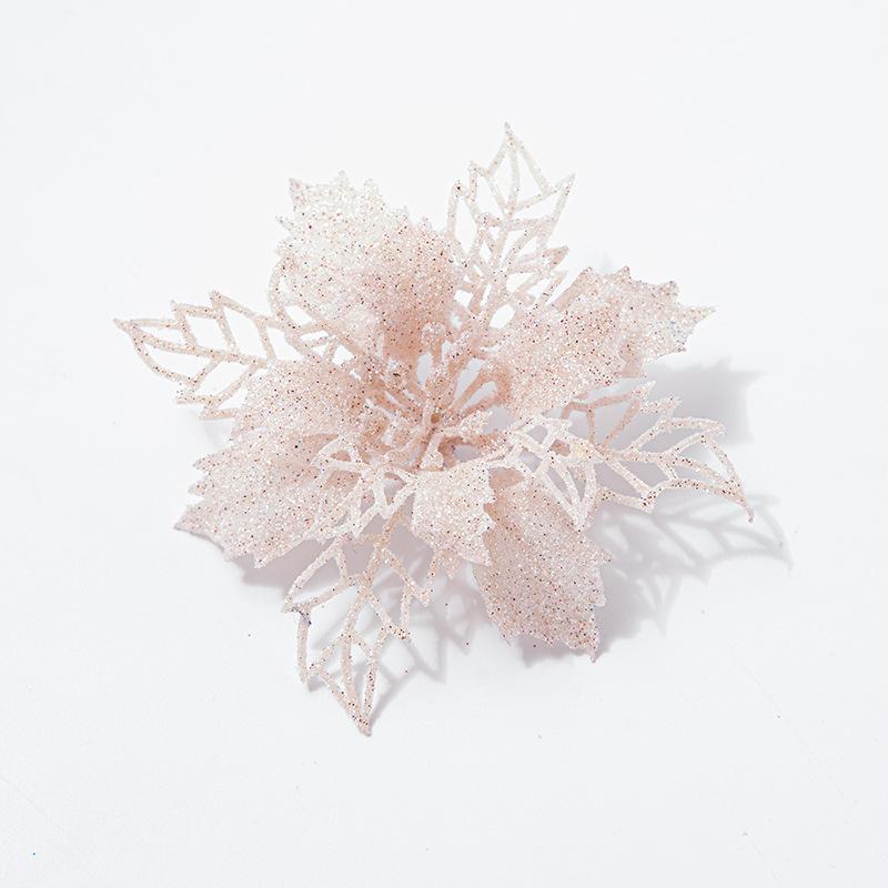 Artificial Glitter Poinsettia 6Pcs Hollow Out Xmas Decor for Christmas Tree Garland Front Door Winter Decor