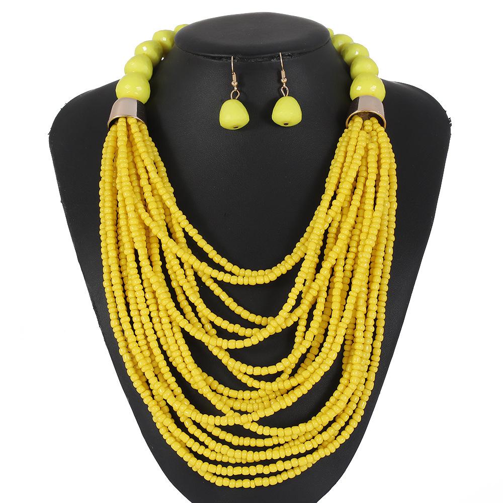 Bohemian Vacation Style Rice Beads Handmade Jewelry Set for Women Multilayer Necklace Earrings Accessories