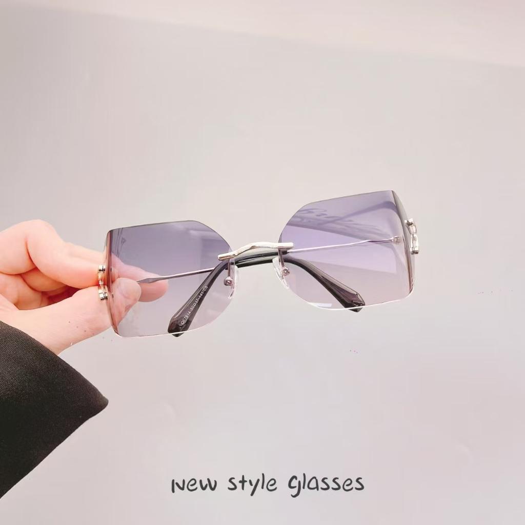 European American Style Sunglasses Female Fashion Stylish Big Size Rimless Women Sun Glasses Uv Protection Outdoor Sunglass