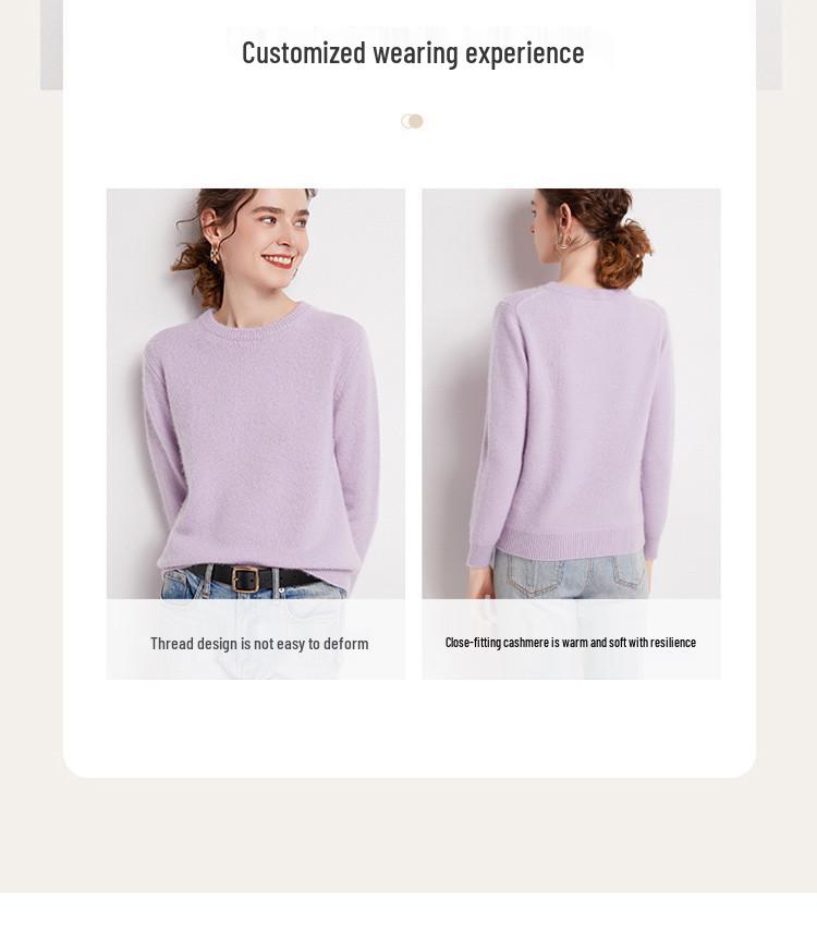 Women's Plus Size 100% Wool Thickened Round Neck Sweater - Winter Solid Color Pullover