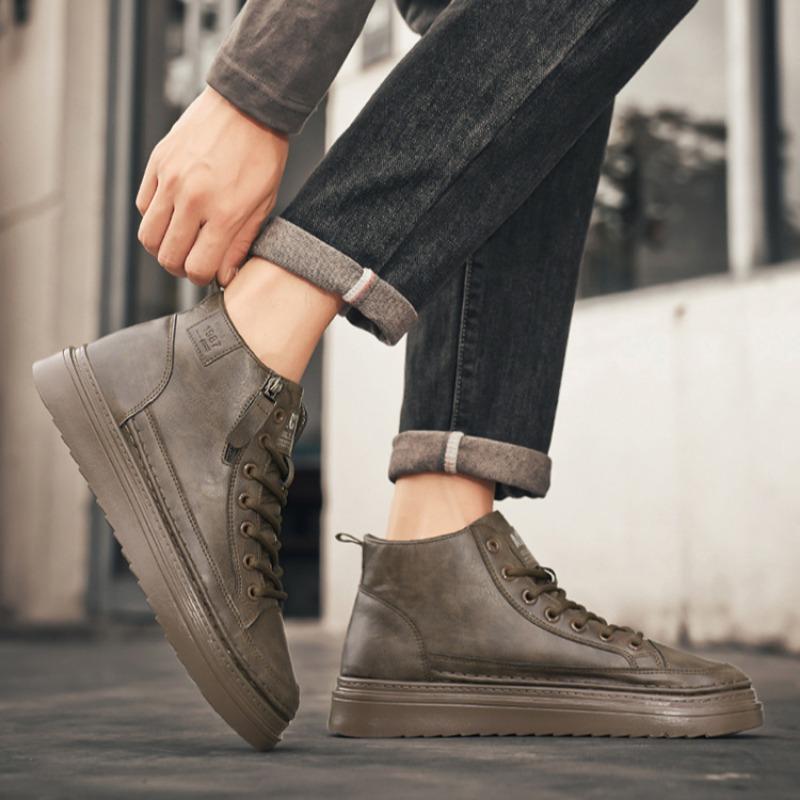 Fashion New Men Leather Boots Spring Comfortable Soft Sole High Top Work Shoes Classic Business Casual Ankle Boots Sneakers Botas Hombre