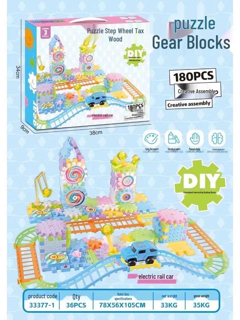 Children's Educational DIY Electric Gear Rotation Building Blocks Toy Set