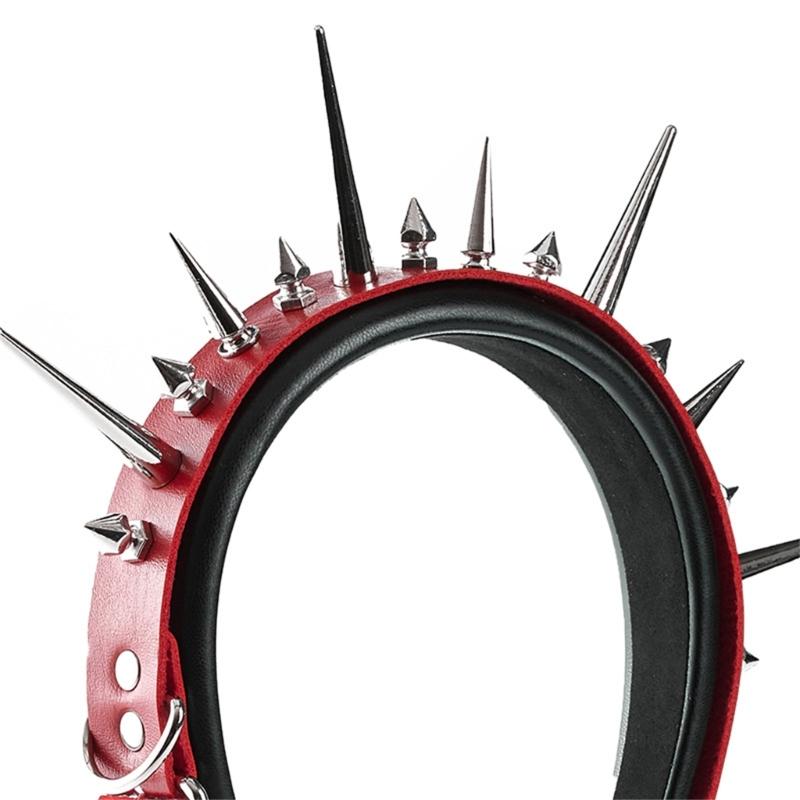 Gothic Punk PU Belt Hair Band With Rivet Studded Design Cool Hairhoop For Women Daily Wear and Festival Gathering
