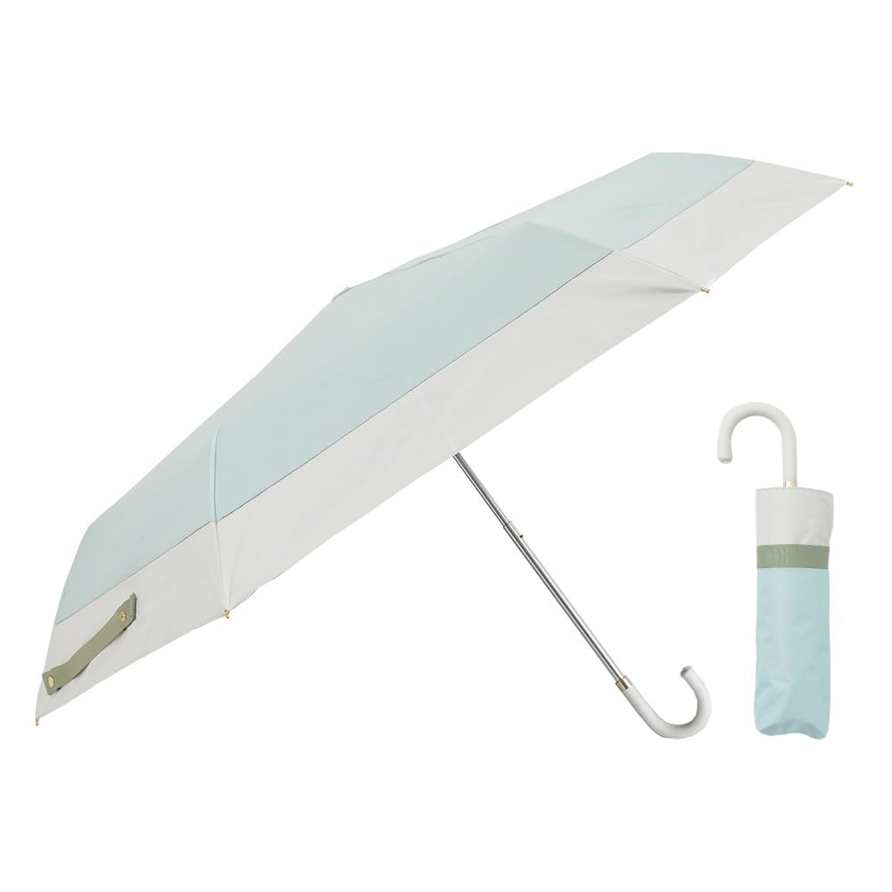 Ogawa Folding UV Perfect Gift for or any LINEDROPS 57410 Women's Parasol, 99.9% Protection, White/Green, Water-Repellent, Stylish, Simple, Two-Tone