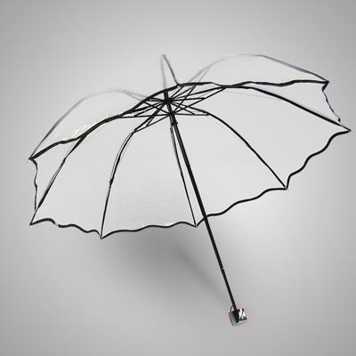 Mode Transparent Vikbar Kvinnor Regnparaply Tjock PVC Klar Vandring Män Svarta Paraplyer Utomhus resor Wave Edge Parasoll