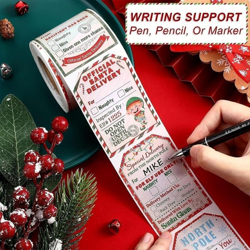 Christmas Gift Packaging Sticker Label, 200pcs/roll, Festive Design, Perfect for Holiday Gifts, Easy-To-Use Sealing Stickers