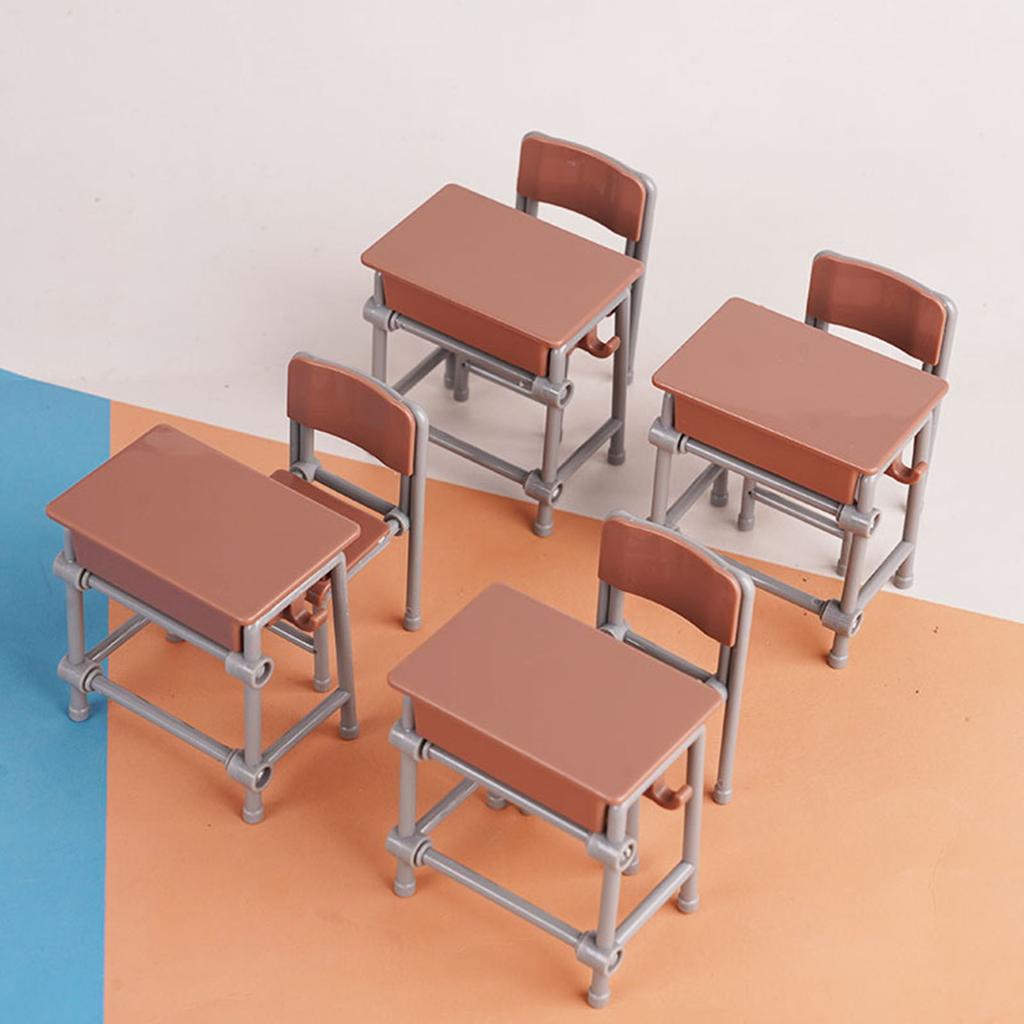 Pack Of 4 1:12 Scale Miniature Classroom Furniture Desk Chair School Bag Toy Set For Dollhouse Display