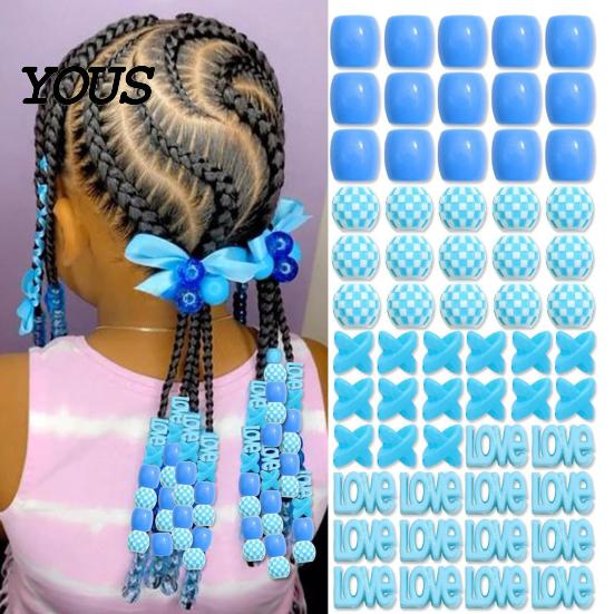 Style Braid Charms 60Pcs Hair Accessories, Heart Letter Shape Rings, Large Hole Design Thick Jewelry Beads for Braids Dreadlocks