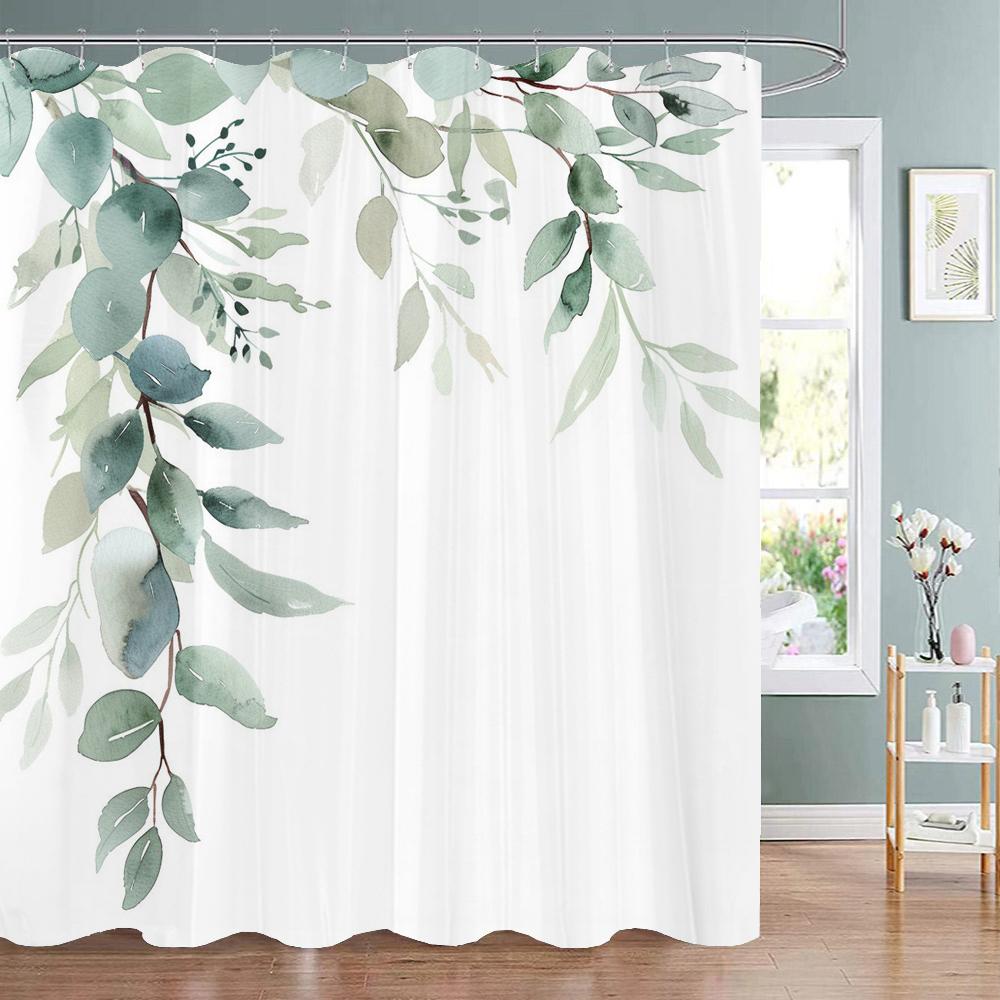 Tropical Plant Leaves Bath Curtain Waterproof Fabric Shower Curtains Colorful Leaf Pattern Bathtub Screen For Bathroom Decor