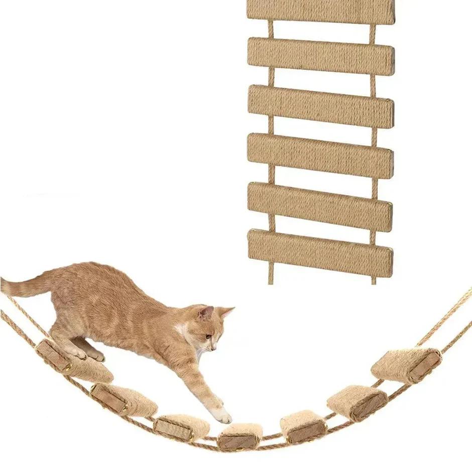 Cat Bridge for Cats Cage Sisal Wooden Rope Ladder Pet Furniture Kitten Step Scratcher Post Kitten Toys Tree Various Sizes