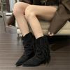 Fashion Women's Fashion Pointy Tassel Western Cowboy Boots Fall New Vintage Suede Soft Sole Non-slip Low Heel Ankle Boots
