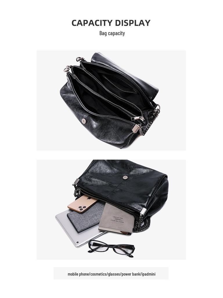 2024 New Style Black Flap Soft Leather Women's Chain Crossbody Hobo Bag