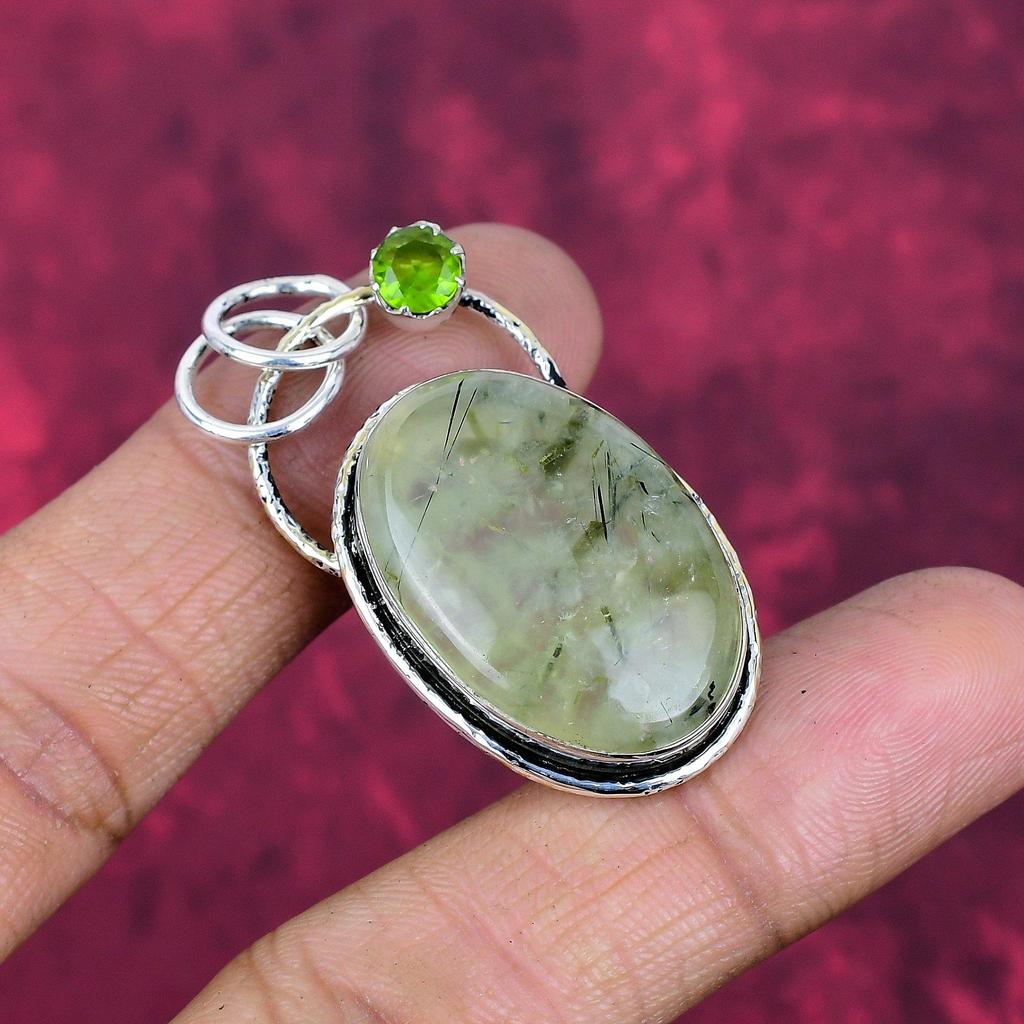 Prehnite & Peridot Jewelry, 925 Solid Sterling Silver Pendant Handmade Gemstone Jewelry, Gifts For Wife Brand New Pendant