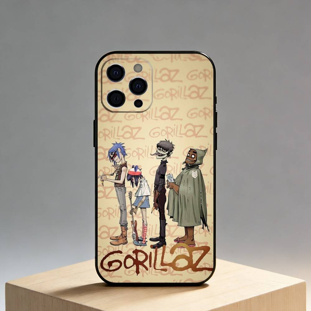 Band Rock Comica G-gorillaz Custodia per Telefono Per iPhone17,16,15,14,13,12 Plus,Max Cover Nera in Morbido Silicone
