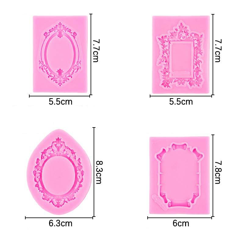 WTEMPO Photo Frame Fondant Molds Kit Picture Frame Silicone Molds Retro Molds for Cake Decorating Cupcake Topper Chocolate Candy Polymer Clay Set of 4