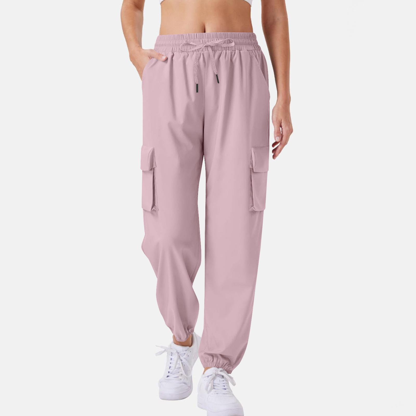 

Women s Casual Cargo Pants Solid Color Joggers With Drawstring Waist, Elastic Waistband, Multiple Pockets Trousers XL рожевий