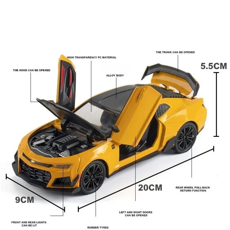 Chevrolet Camaro Modellauto im Maßstab 1:24 aus Metallguss, Sportwagen-Spielzeug mit Sound, Licht und Rückziehfunktion, Sammlerstück für Kinder, Geschenkidee