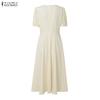 ZANZEA Women Round Neck Short Sleeve Lace Patchwork Long Dress