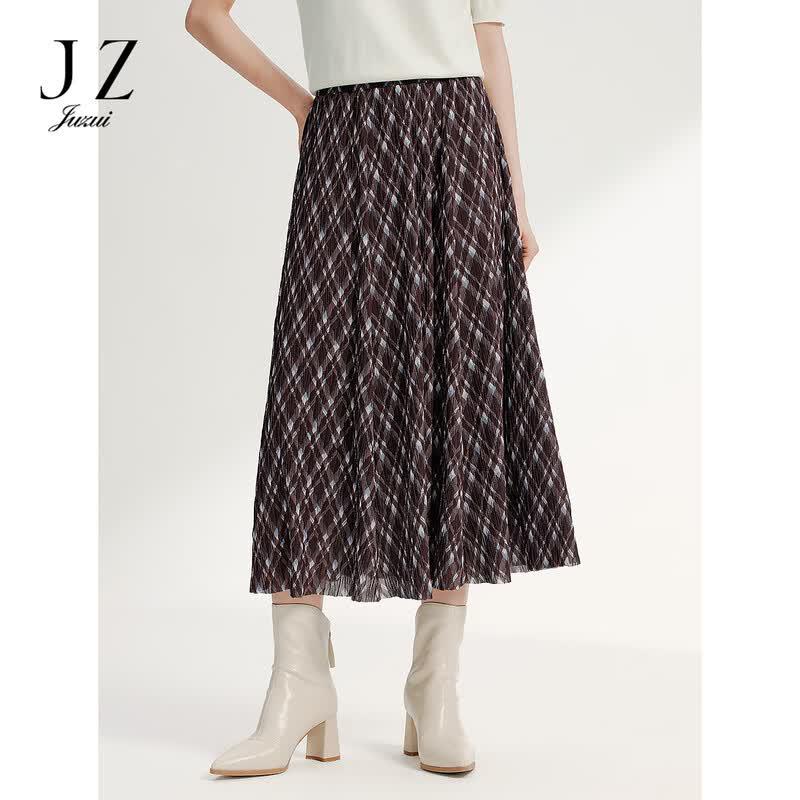 JUZUI Women s Vintage Plaid A-line Midi Skirt S