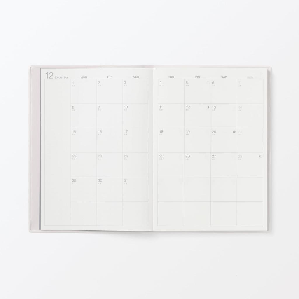 MUJI Starting on December White 84854217 Monthly/Weekly Planner, Monday, 2025, B6, Gray,