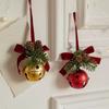Juleklokke Fyrrekogle Ornamenter 6cm, Fløjlsbånd Klokke Ophængsdekoration, Juletræ Vedhæng i Rød eller Guld