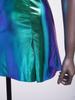 Women Disco Outfit Sleeveless Back Invisible Zipper Printed Bodice Side Slit Metallic Dress with Neckerchief for Halloween Cosplay Theme Party