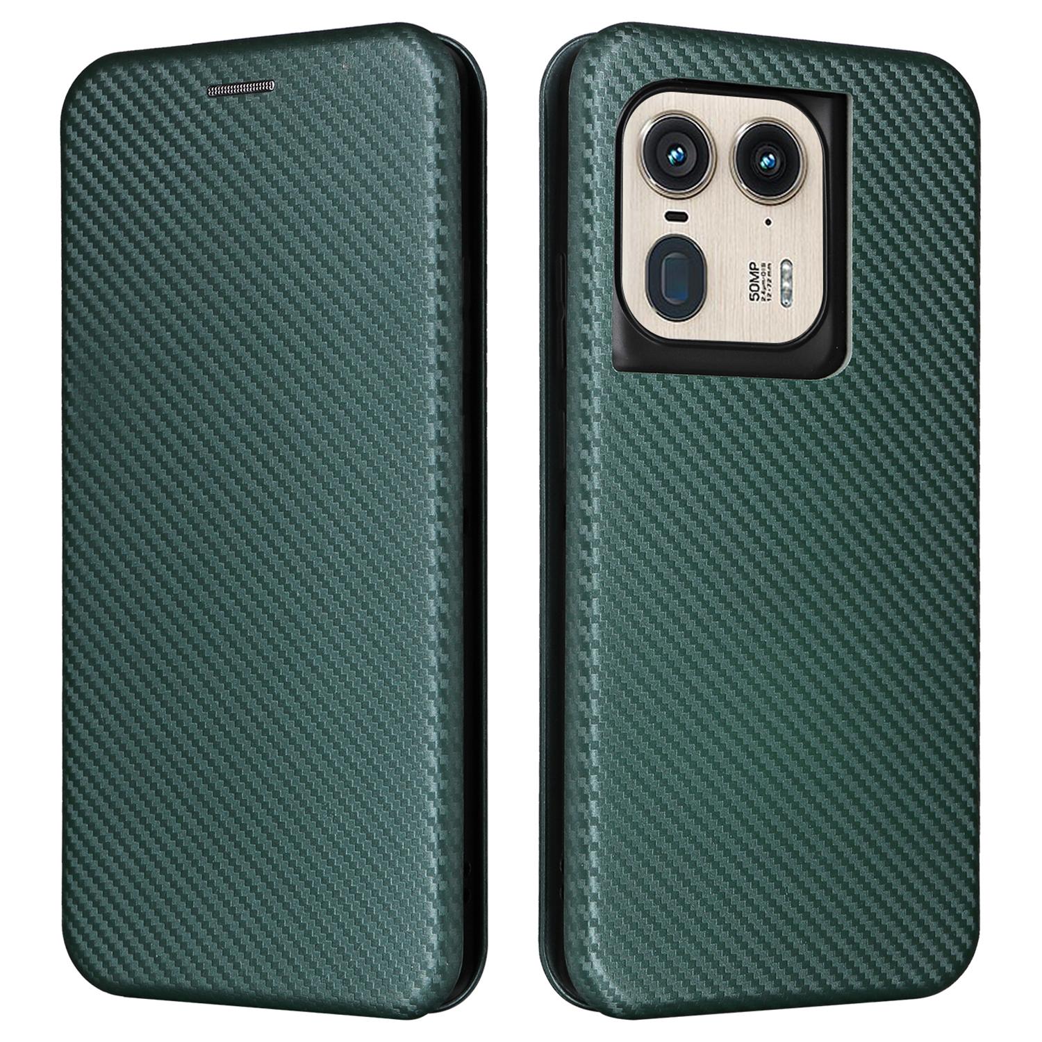 

For Motorola Edge 50 Ultra 5G/Moto X50 Ultra 5G Mobile Phone Case Card Slots Carbon Fiber Texture Leather Phone Stand Cover Green
