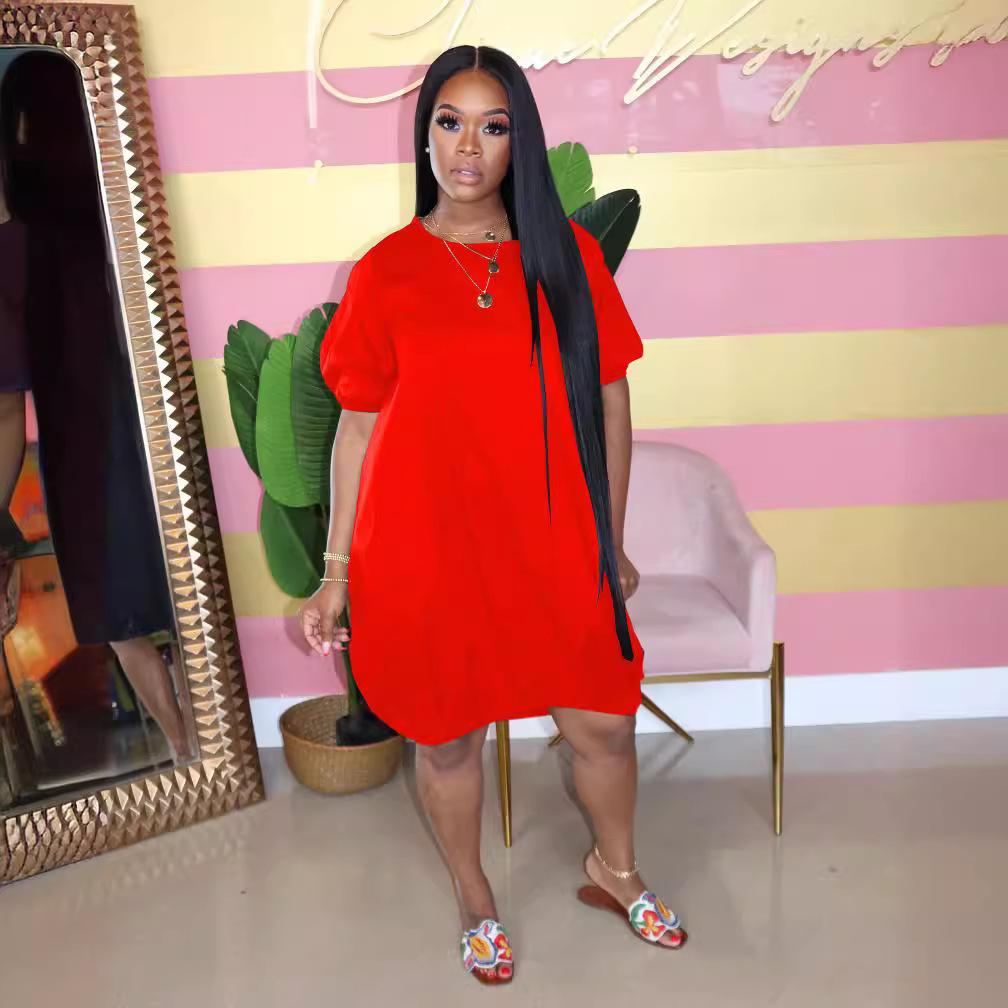 European and American new products independent station large size women's clothing new solid color casual bubble dress dress