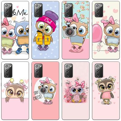 Funda de teléfono de búhos de dibujos animados búhos lindos para Samsung Galaxy S20 S21 FE S10 Lite Note 20 10 Lite S8 S9 S10E S10 Plus Ultra Cubierta Negra