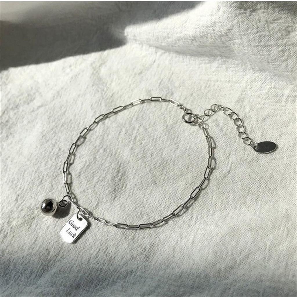 Silver Color Good Luck Letter Plate Pendant Bracelets For Women Vintage Geometric Round Ball Charm Bracelet Punk Party Jewelry