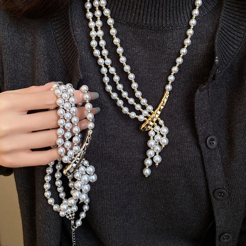 Long Multi Layered Pearl Necklace For Women Temperament Collar Chain Sweater Chain Necklaces Luxury Jewelry Accessories