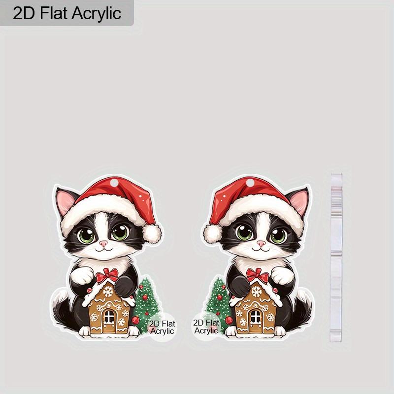 2D Flat Acrylic Christmas Cat House Pendant Earrings Women's Christmas Jewelry Holiday Party Accessories