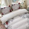 3pcs Christmas Snowflake Bedding Set White with Red and Silvery Ornaments (1Duvet Cover + 2Pillowcase, Without Core) for Winter