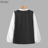 ZANZEA Women Casual Round Neck Long Sleeve Patchwork Blouse