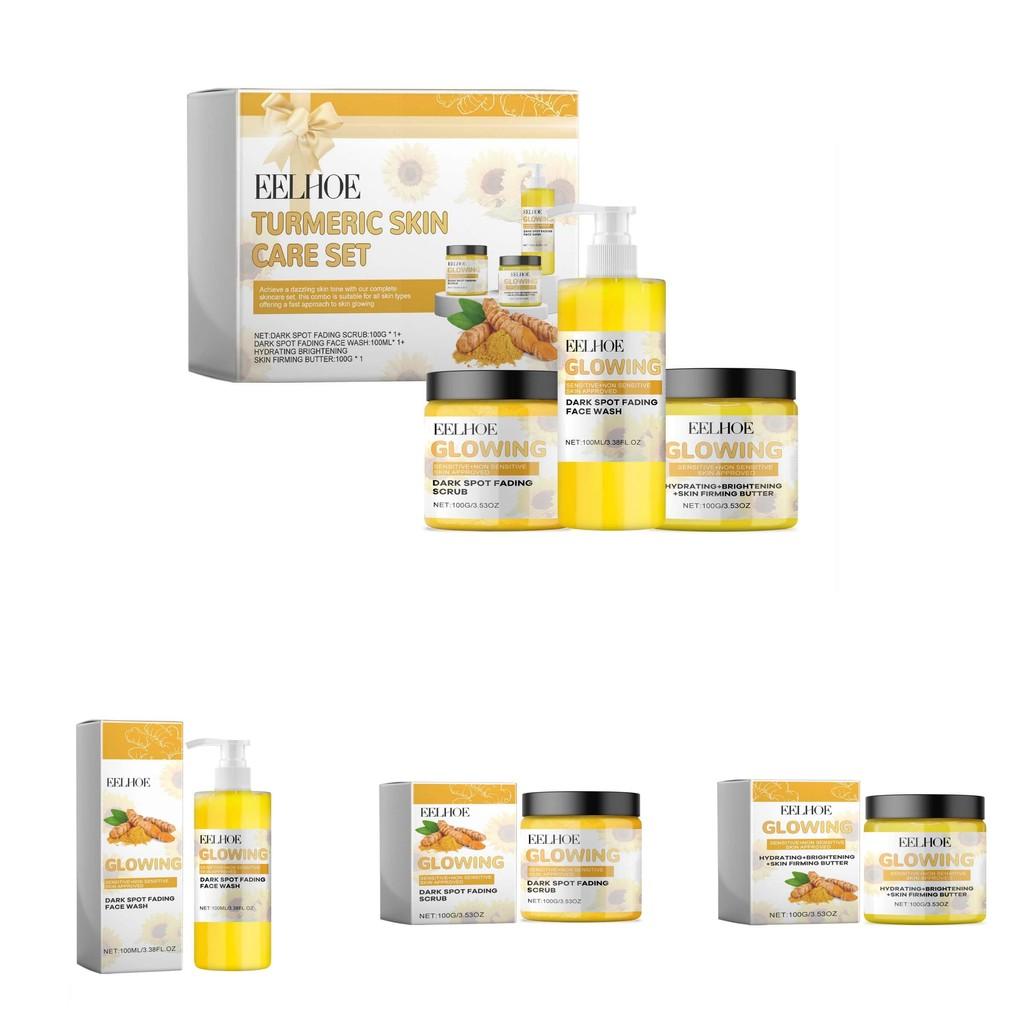 Eelhoe Turmeric Skincare Set For Brightening And Hydrating With Cleansing Exfoliating Creams