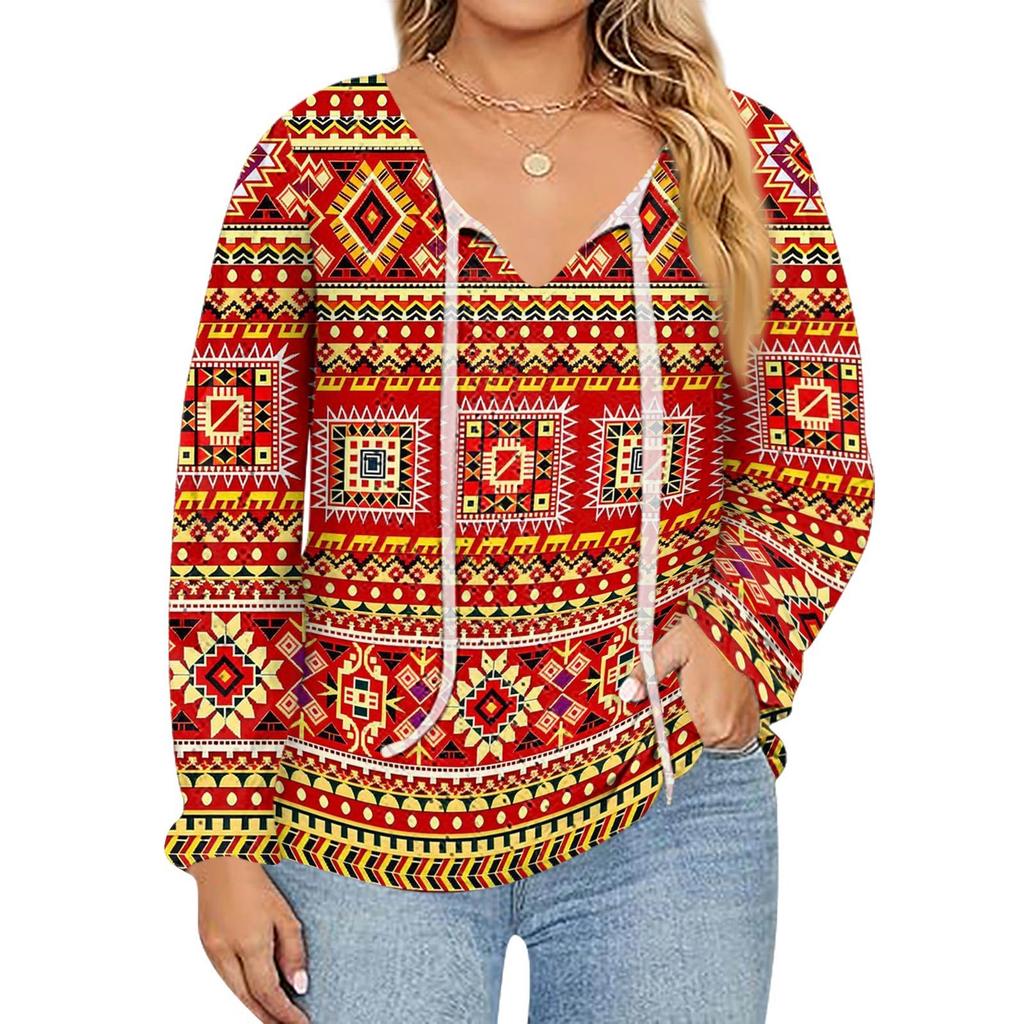 Women's Fashion Printed Casual V-Neck Long Sleeve Top