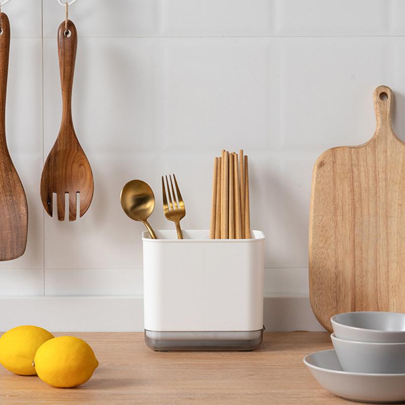 Multifunktionell skedgaffel Ätpinneförvaringshållare Box Dubbellagers bestick Dräneringsställ Organiseringsställ för kök