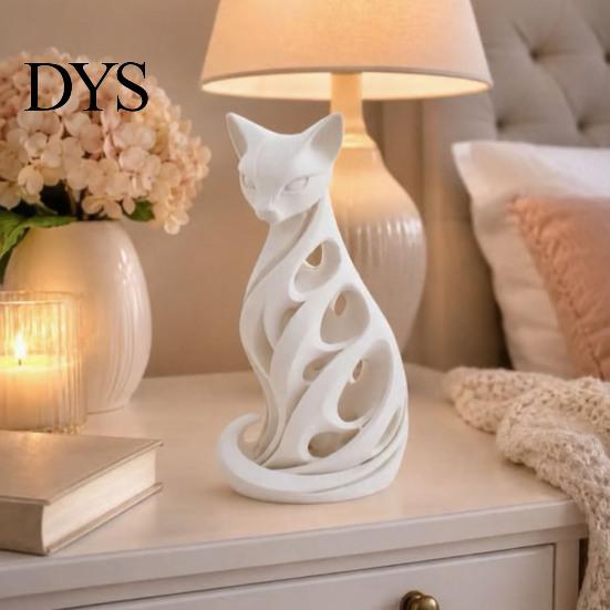 Decorative Figurines for Living Room 3D Printed Spiral Cat Figurine, Hollow Modern Abstract Sculpture Small Table Decor Coffee Desk Shelf, Minimalist