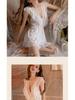 Xianyi Lace Water-Soluble Flower Pajamas Set: Women's Sexy Deep V Low-Cut Sling Nightgown for Autumn/Winter Home Wear.