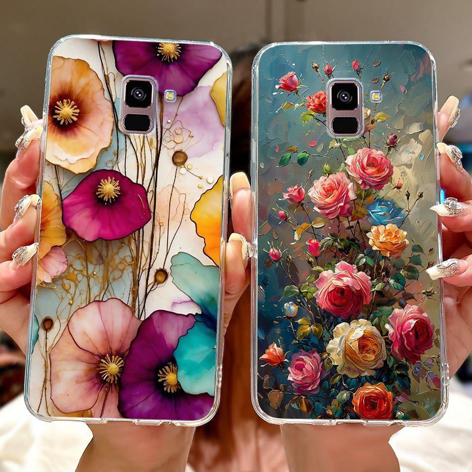 Phone Case For Samsung Galaxy A8+ (2018) SM-A730F / A8 (2018) SM-A530F Elegant Floral Butterfly Soft Silicone TPU Cases