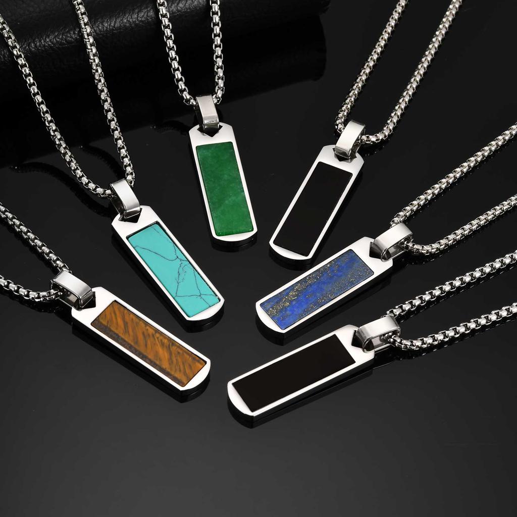 Small Rectangle Bar Pendant Necklace Stainless Steel Waterproof Punk Jewelry Cool Street Sport Wear