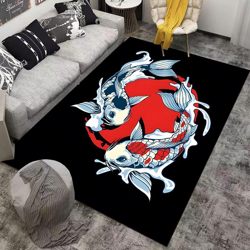 Elegant and Harmonious Koi Carp Rug Design Suitable for use as an anti-slip game mat for living room and bedroom sofas
