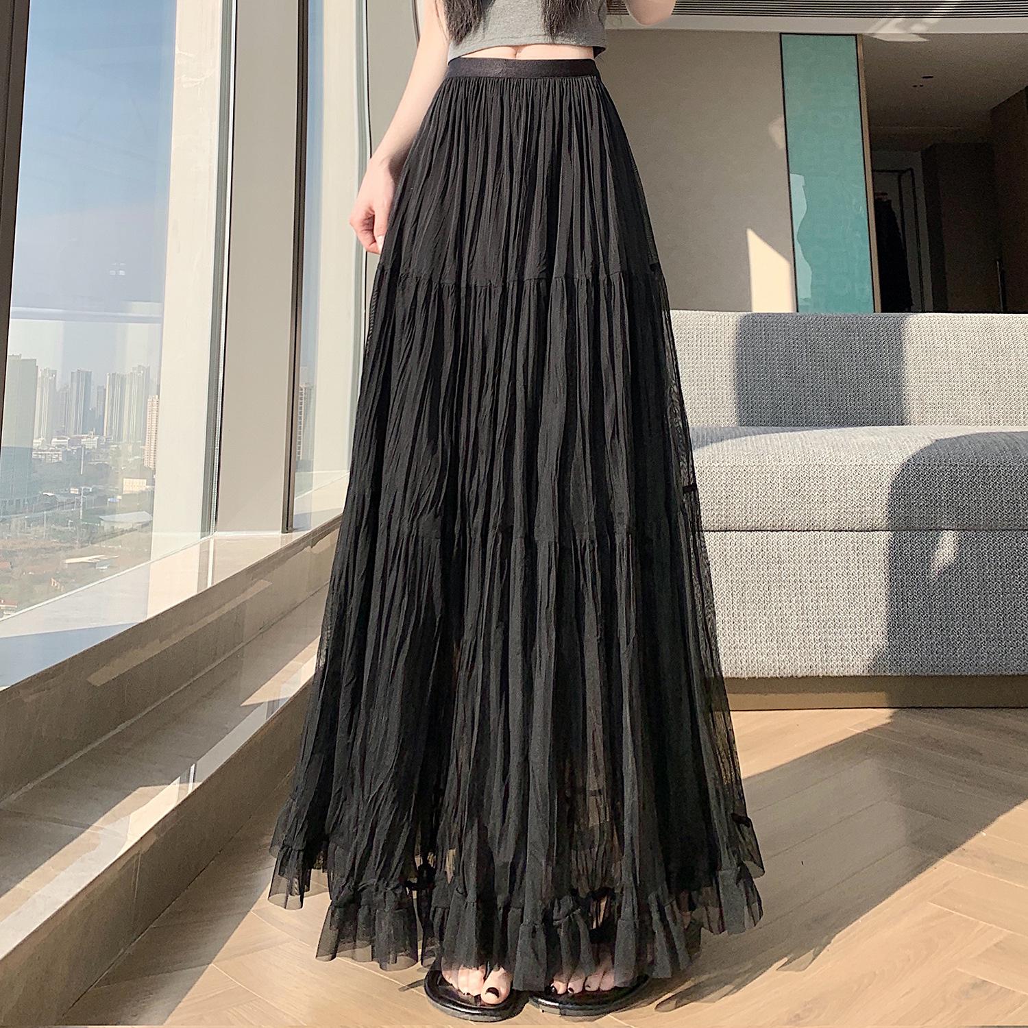 Женская приталенная плиссированная юбка с эластичным поясом, весна/лето 2026 S чёрный